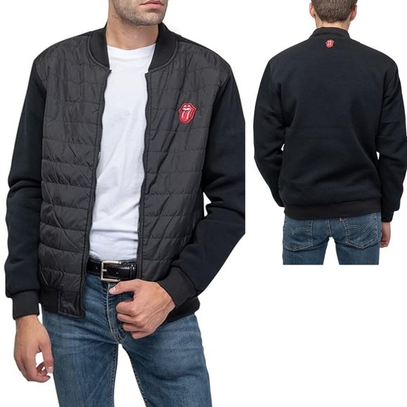 The Rolling Stones Quilted Jacket Classic Tongue Band Logo rock Official L NWT - Picture 1 of 9